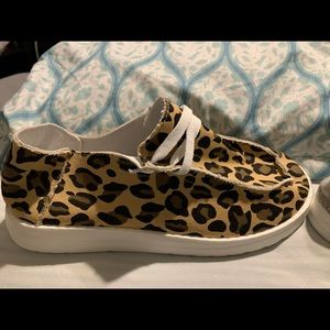 Leopard print no tie slip on shoes